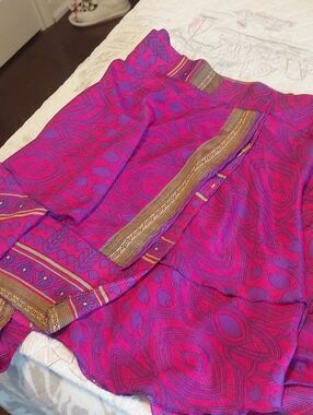 Women’s Mini Skirt in Fuchsia Pink with Gold Trim